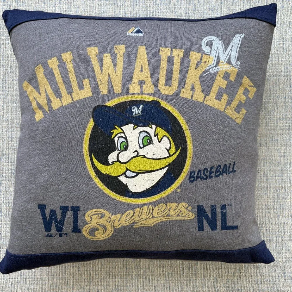 Milwaukee Brewers MLB Baseball reworked T-shirt 16 x 16 Throw pillow cover
